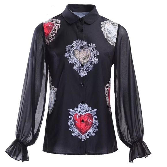 Sheer Sleeve Heart Top The Edalyn - Picture 3 of 7